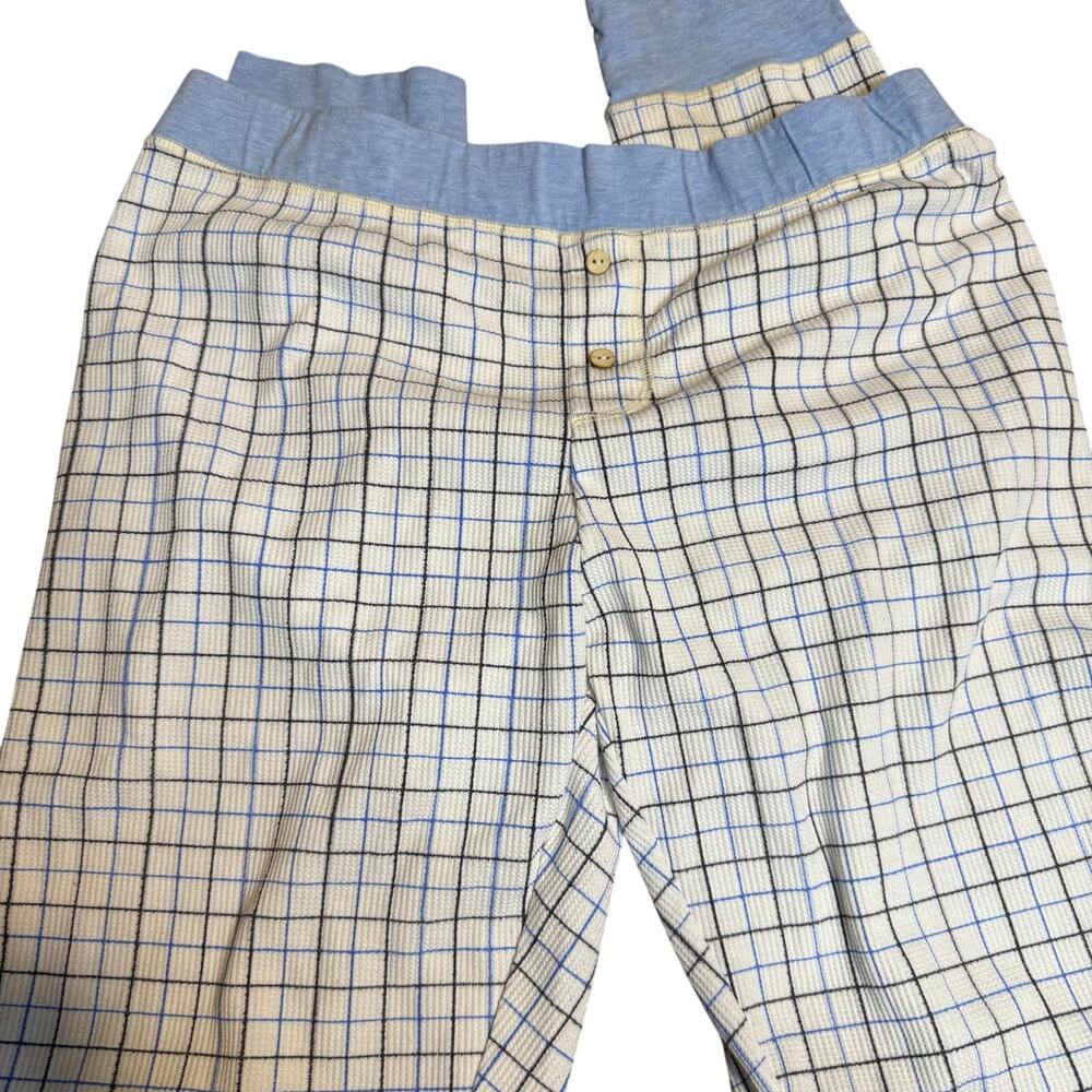 Free People Waffle Knit Pajama Pants, Blue Plaid Thermal Lounge, Size Large